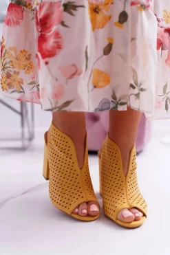 New Boto Damskie Sandały Na Słupku Peep Toe Żółte Nevienna