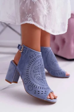 Boto Sandały Na Obcasie*Damskie Sandały Na Słupku Peep Toe Błękitne Florina