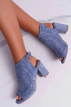 Boto Sandały Na Obcasie*Damskie Sandały Na Słupku Peep Toe Błękitne Florina