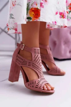 Boto Sandały Na Obcasie*Damskie Sandały Na Słupku Peep Toe Różowe Carmelita