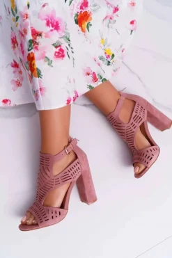 Boto Sandały Na Obcasie*Damskie Sandały Na Słupku Peep Toe Różowe Carmelita
