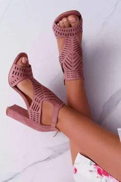 Boto Sandały Na Obcasie*Damskie Sandały Na Słupku Peep Toe Różowe Carmelita