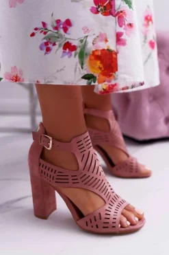 Boto Sandały Na Obcasie*Damskie Sandały Na Słupku Peep Toe Różowe Carmelita