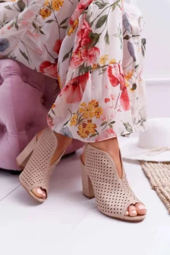 Boto Sandały Na Obcasie*Damskie Sandały Na Słupku Peep Toe Beżowe Nevienna