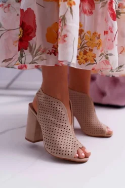 Boto Sandały Na Obcasie*Damskie Sandały Na Słupku Peep Toe Beżowe Nevienna