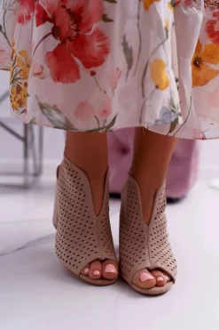 Boto Sandały Na Obcasie*Damskie Sandały Na Słupku Peep Toe Beżowe Nevienna