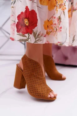 Clearance Boto Damskie Sandały Na Słupku Peep Toe Camel Nevienna
