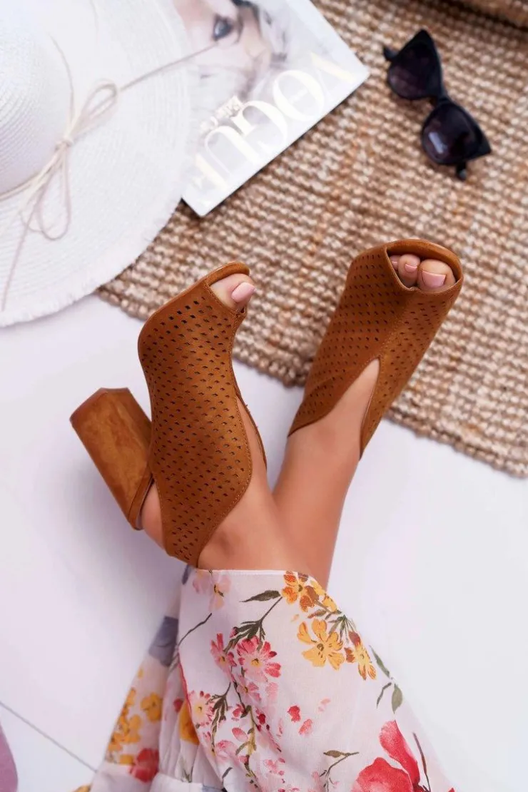 Clearance Boto Damskie Sandały Na Słupku Peep Toe Camel Nevienna