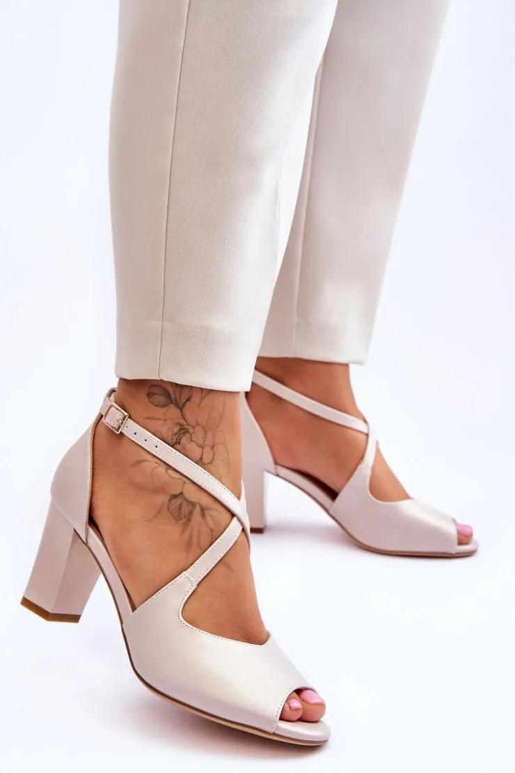 Sale Buty Sergio Leone Damskie Sandały Na Słupku Sergio Leone SK864 Perłowe Beżowe