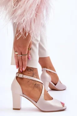 Sale Buty Sergio Leone Damskie Sandały Na Słupku Sergio Leone SK864 Perłowe Beżowe