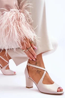 Sale Buty Sergio Leone Damskie Sandały Na Słupku Sergio Leone SK864 Perłowe Beżowe