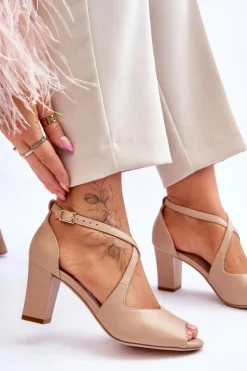 Sale Buty Sergio Leone Damskie Sandały Na Słupku Sergio Leone SK864 Ciemnobeżowe