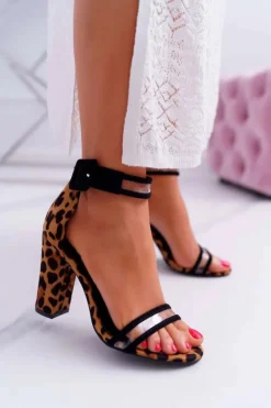 Damskie Boto Damskie Sandały Na Słupku W Panterkę Dolimo