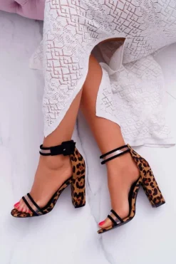 Damskie Boto Damskie Sandały Na Słupku W Panterkę Dolimo