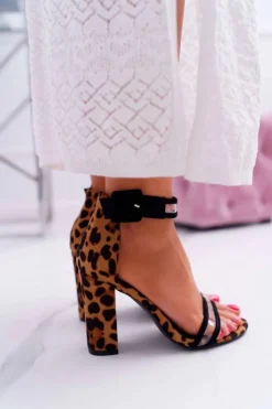 Damskie Boto Damskie Sandały Na Słupku W Panterkę Dolimo