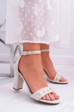 Damskie Damskie buty S.Barski Damskie Sandały Na Słupku Z Perełkami Beżowe Renes
