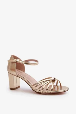 Evento Sandały Na Słupku|Sandały Na Obcasie*Damskie Sandały Na Słupku Złote Pyrrette