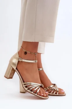 Evento Sandały Na Słupku|Sandały Na Obcasie*Damskie Sandały Na Słupku Złote Pyrrette