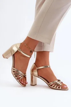 Evento Sandały Na Słupku|Sandały Na Obcasie*Damskie Sandały Na Słupku Złote Pyrrette