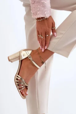 Evento Sandały Na Słupku|Sandały Na Obcasie*Damskie Sandały Na Słupku Złote Pyrrette