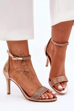 Best Boto Damskie Sandały Na Szpilce Z Dżetami Różowe Złoto Perfecto