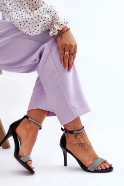 Damskie Boto Damskie Sandały Na Szpilce Z Dżetami Czarne Perfecto