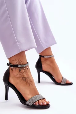 Damskie Boto Damskie Sandały Na Szpilce Z Dżetami Czarne Perfecto