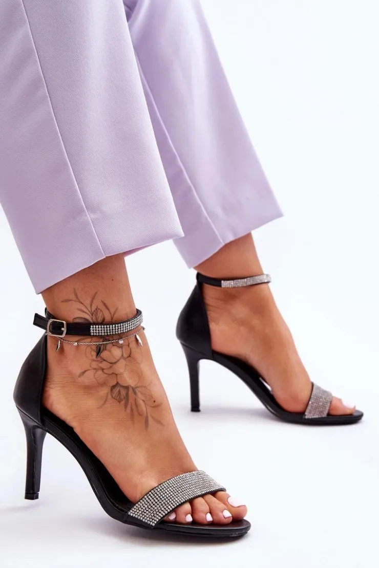 Damskie Boto Damskie Sandały Na Szpilce Z Dżetami Czarne Perfecto