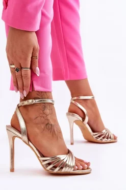 Boto Sandały Na Obcasie*Damskie Sandały Na Szpilce Złote My Darling