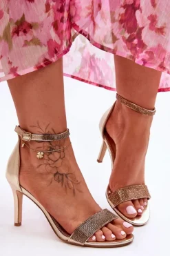 Boto Sandały Na Obcasie*Damskie Sandały Na Szpilce Z Dżetami Złote Perfecto