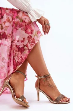 Boto Sandały Na Obcasie*Damskie Sandały Na Szpilce Z Dżetami Złote Perfecto