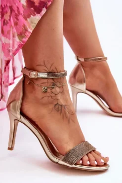 Boto Sandały Na Obcasie*Damskie Sandały Na Szpilce Z Dżetami Złote Perfecto