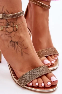 Boto Sandały Na Obcasie*Damskie Sandały Na Szpilce Z Dżetami Złote Perfecto