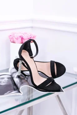 Damskie Boto Damskie Sandały Na Szpilce Zdobionej Cyrkoniami Czarne Elida