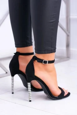 Damskie Boto Damskie Sandały Na Szpilce Zdobionej Cyrkoniami Czarne Elida