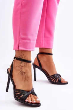 Boto Damskie Sandały Na Szpilce Czarne My Darling Czarny