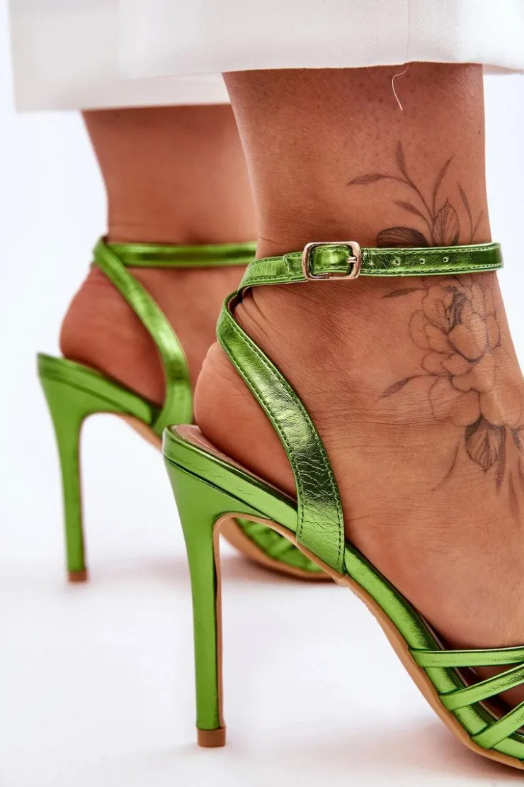 New Boto Damskie Sandały Na Szpilce Zielone My Darling Zielony