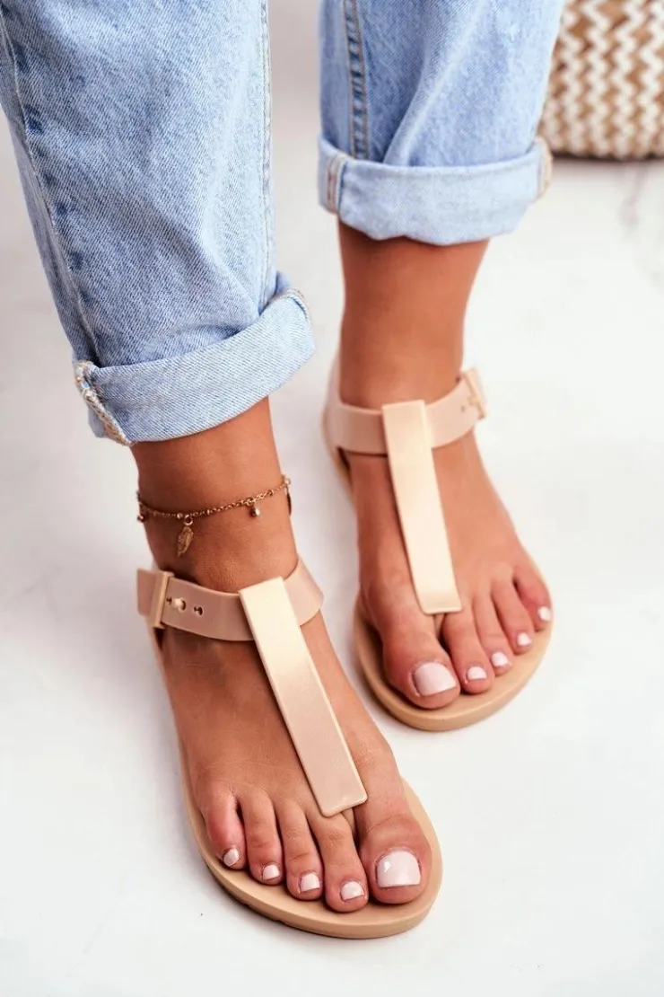 ZAXY Sandały Gumowe|Sandały Płaskie*Damskie Sandały Pachnące Gumowe Beżowe DD285040