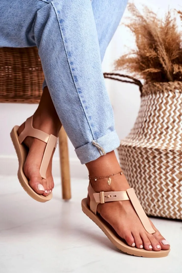 ZAXY Sandały Gumowe|Sandały Płaskie*Damskie Sandały Pachnące Gumowe Beżowe DD285040