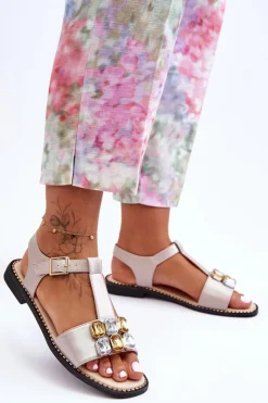 Damskie Damskie buty S.Barski Damskie Sandały S.Barski Z Kamieniami KV-2775-30 Beżowe