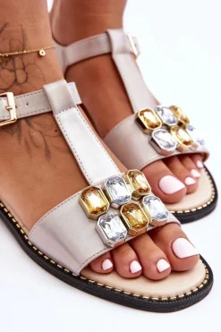 Damskie Damskie buty S.Barski Damskie Sandały S.Barski Z Kamieniami KV-2775-30 Beżowe