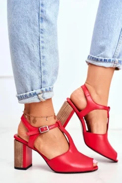 Damskie Maciejka Damskie Sandały Skórzane Czerwone 04117