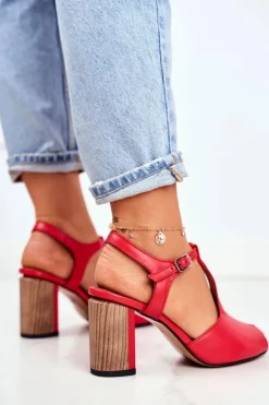 Damskie Maciejka Damskie Sandały Skórzane Czerwone 04117