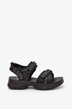 Boto Damskie Sandały Z Cekinami Na Rzepy Czarne Gonev