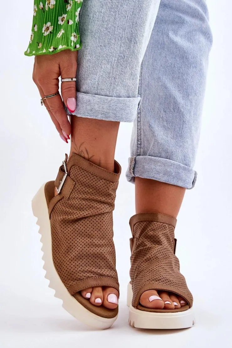 Boto Sandały Płaskie*Damskie Sandały Z Cholewką Za Kostkę Camel Adonis