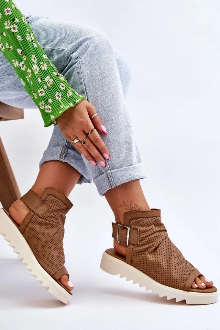 Boto Sandały Płaskie*Damskie Sandały Z Cholewką Za Kostkę Camel Adonis