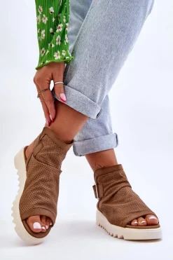 Boto Sandały Płaskie*Damskie Sandały Z Cholewką Za Kostkę Camel Adonis