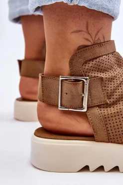 Boto Sandały Płaskie*Damskie Sandały Z Cholewką Za Kostkę Camel Adonis