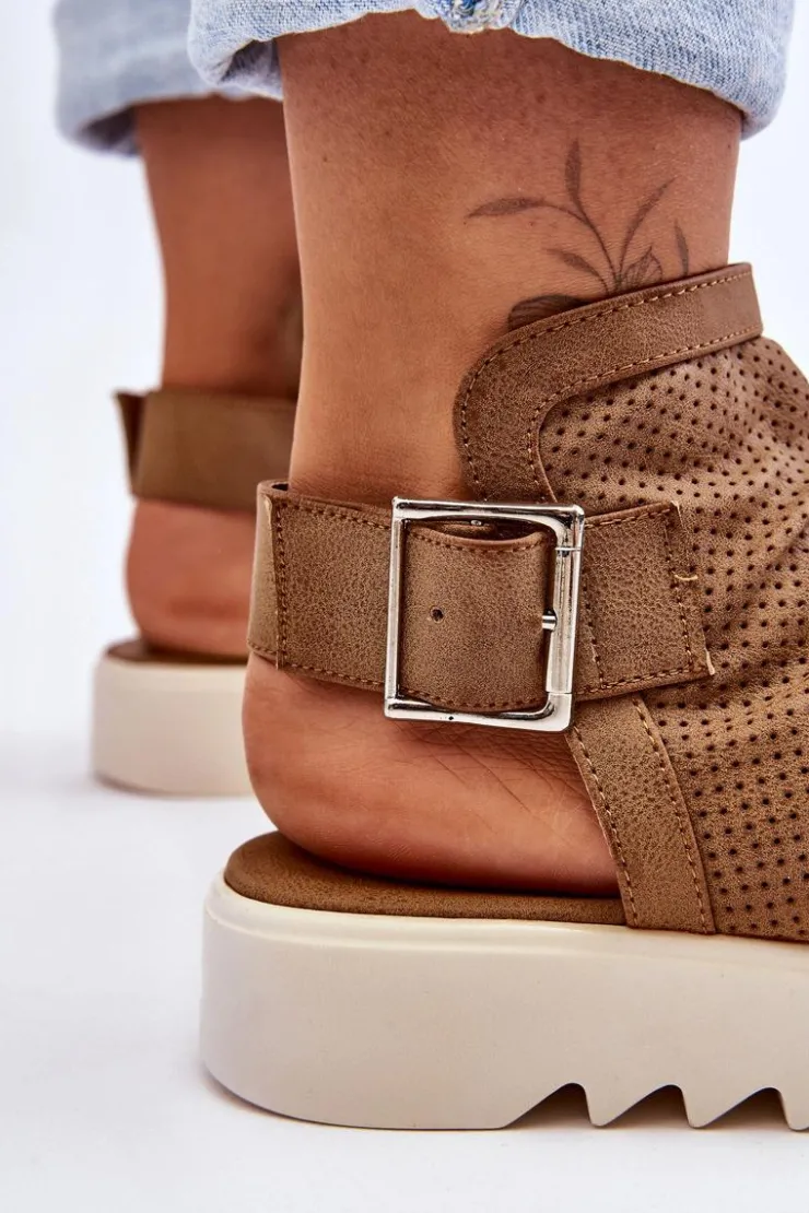 Boto Sandały Płaskie*Damskie Sandały Z Cholewką Za Kostkę Camel Adonis