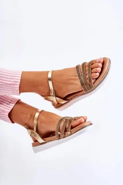 Boto Sandały Płaskie*Damskie Sandały Z Cyrkoniami Złote Sorrita